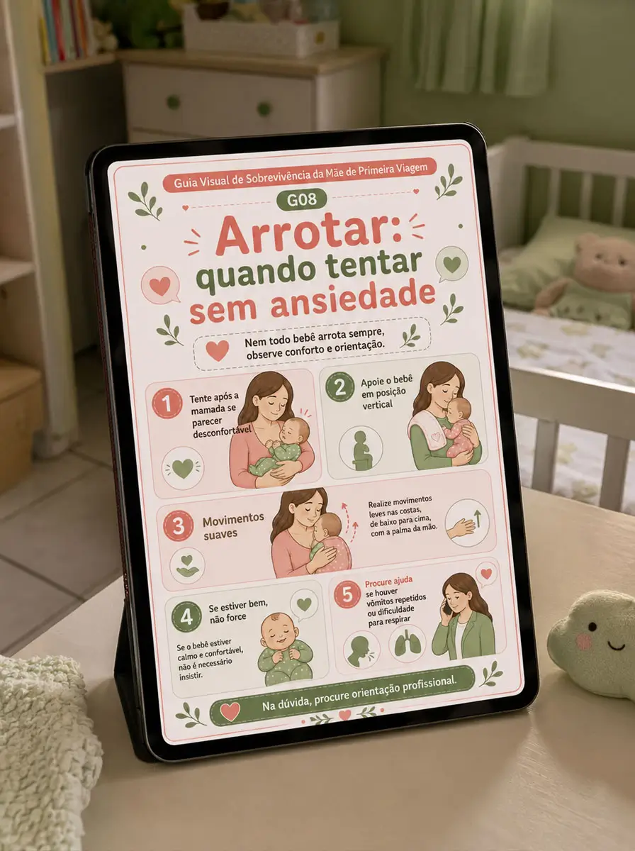 Tablet com página sobre arrotar sem ansiedade